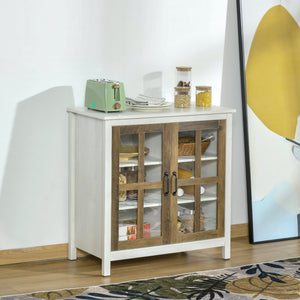 Kitchen Sideboard with 2 Glass Doors and Adjustable Shelf for Dining Room or Living Room, Antique White
