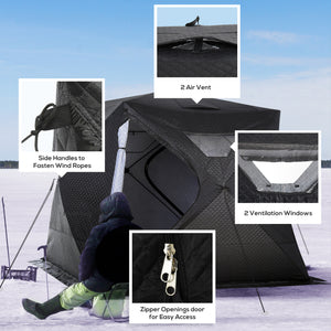 4-Person Insulated Ice Fishing Tent, Portable Ice Fishing Shelter with Ventilation Windows, Carry Bag, Two Doors and Anchors for Low-Temp -22℉