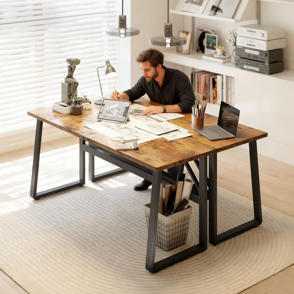 Bureau d'ordinateur 180 cm avec pieds réglables, style moderne, marron