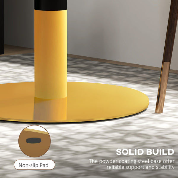 Table de salle à manger ronde avec plateau en imitation marbre, piètement en acier, blanche