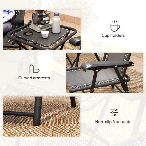 Outdoor folding metal table and chairs set with cup holders