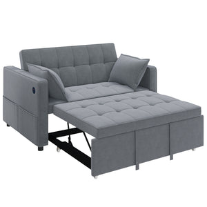 3‑in‑1 Convertible Sofa Bed, Pull Out Sleeper Sofa with USB Charging, Adjustable Backrest, Side Pockets, Dark Gray