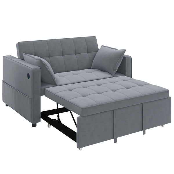 3‑in‑1 Convertible Sofa Bed, Pull Out Sleeper Sofa with USB Charging, Adjustable Backrest, Side Pockets, Dark Gray