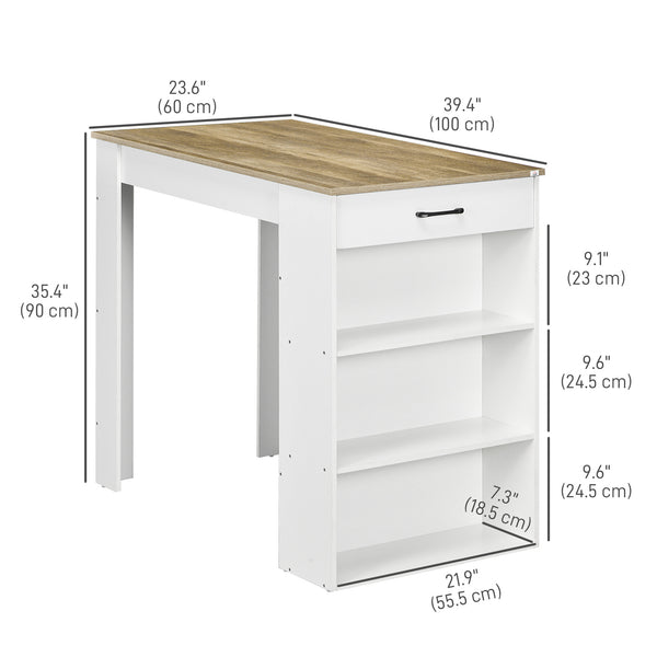 Bar table with drawer and 3 storage shelves