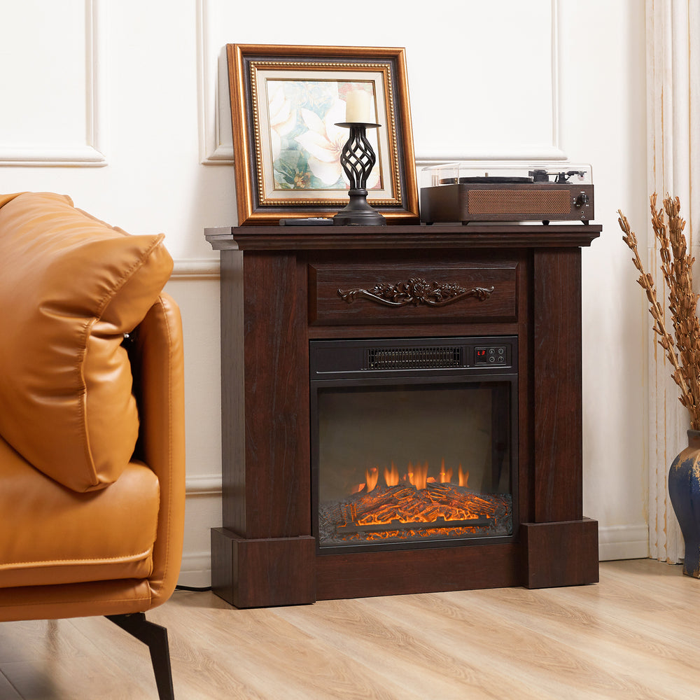 Cheminée électrique avec manteau marron de 1400 W