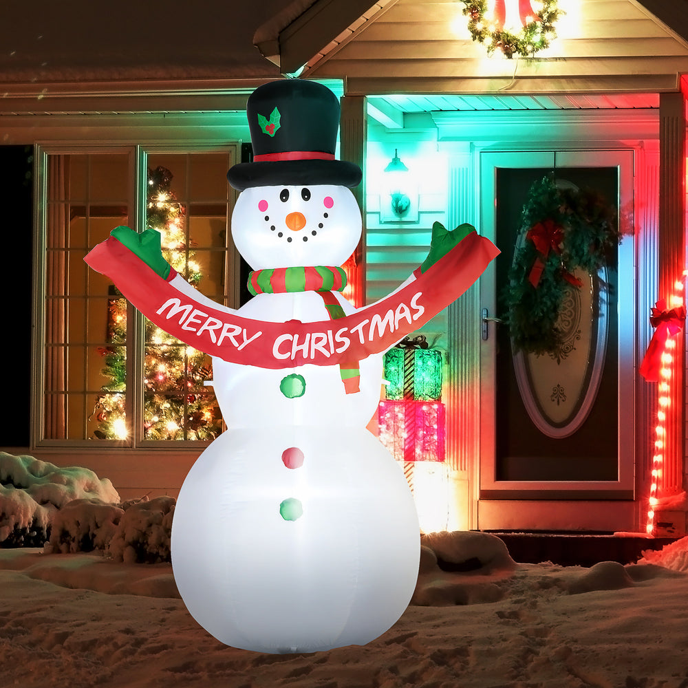 Bonhomme de neige gonflable de 2,4 mètres avec bannière lumineuse LED