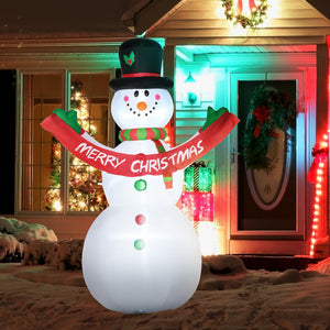 Bonhomme de neige gonflable de 2,4 mètres avec bannière lumineuse LED