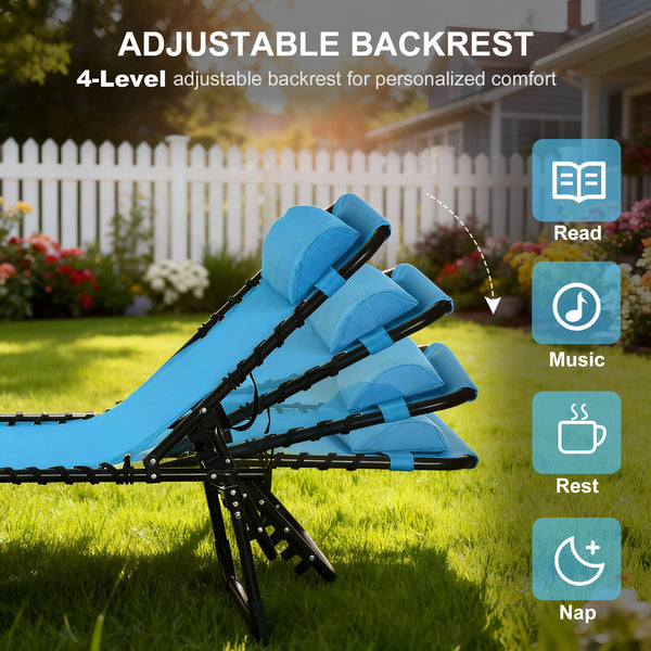 Chaise longue pliante d'extérieur réglable en 4 positions avec appui-tête, bleu ciel