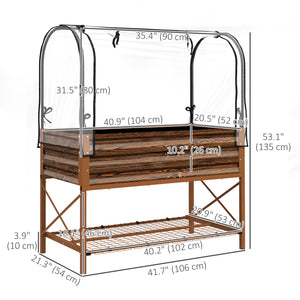 Jardinière surélevée avec couvercle, étagère inférieure et doublure, effet bois brun foncé