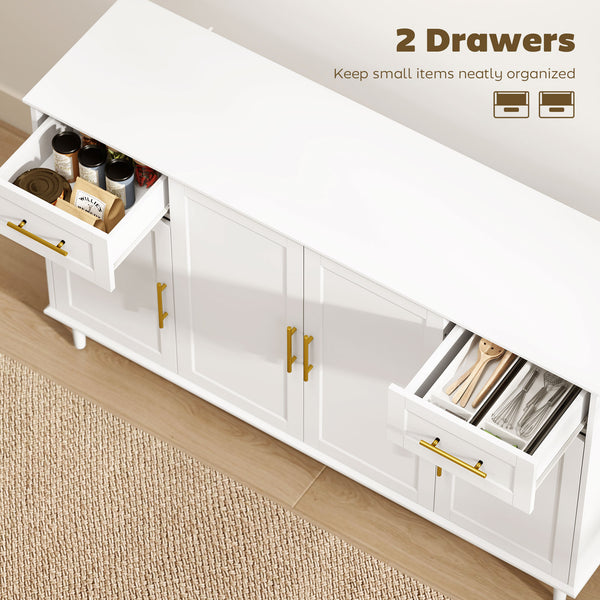 Buffet avec portes à fermeture amortie avec 2 tiroirs, 3 étagères réglables et 4 portes, blanc