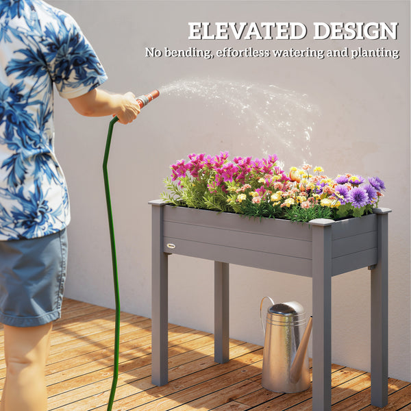 Jardinière surélevée en bois avec pieds, trous de drainage et sac intérieur, gris foncé