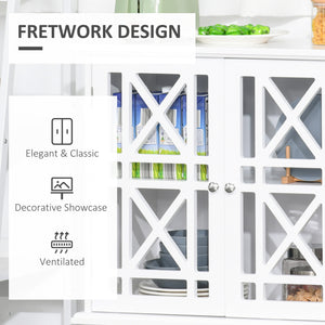 Buffet avec portes ajourées et étagère, blanc