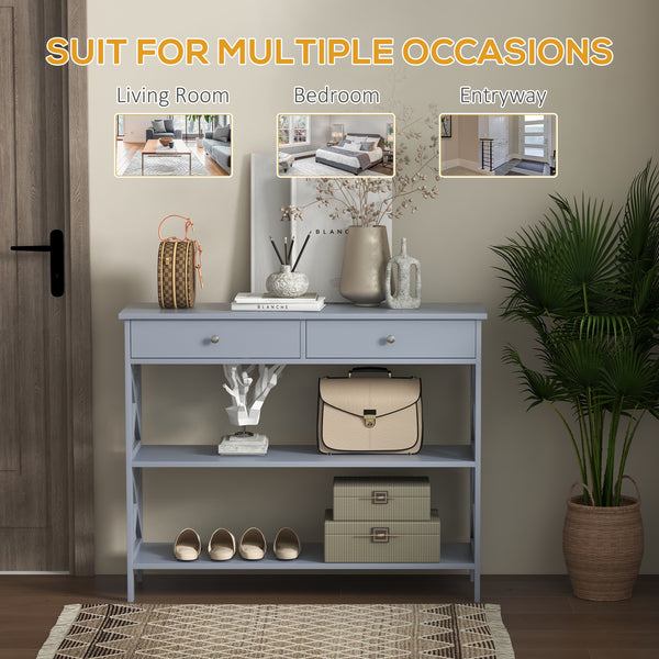 Modern Entryway Console Table with 2 Drawers and 2 Shelves, Sofa Table for Living Room, Hallway, Grey