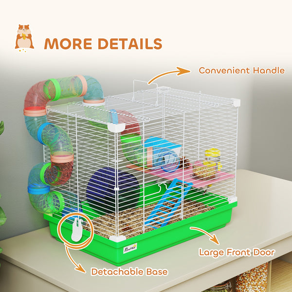 Cage à 2 niveaux avec tunnel pour petits rongeurs, verte