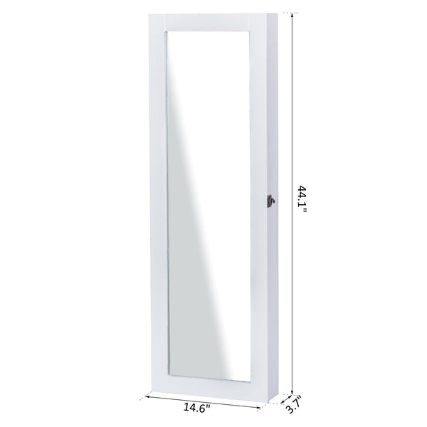 White jewelry cabinet with mirror and wall mount