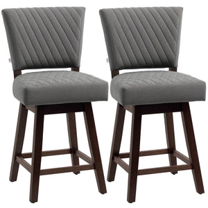 Set of 2 swivel bar stools with wooden legs and footrest, dark grey