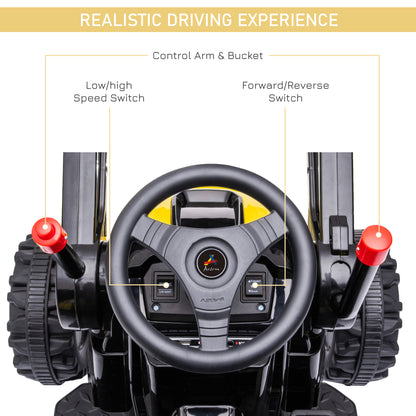 6V Battery Powered Kids Tractor, Ride-On Excavator, Music, Front Headlight, Reverse, Yellow
