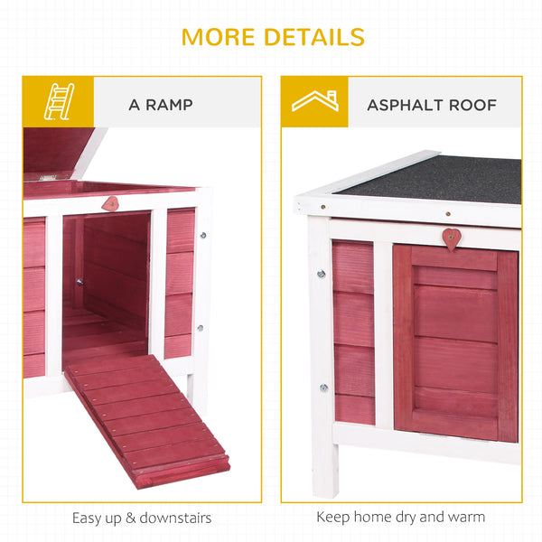 Clapier en bois avec toit en asphalte imperméable et ouvrable, rouge