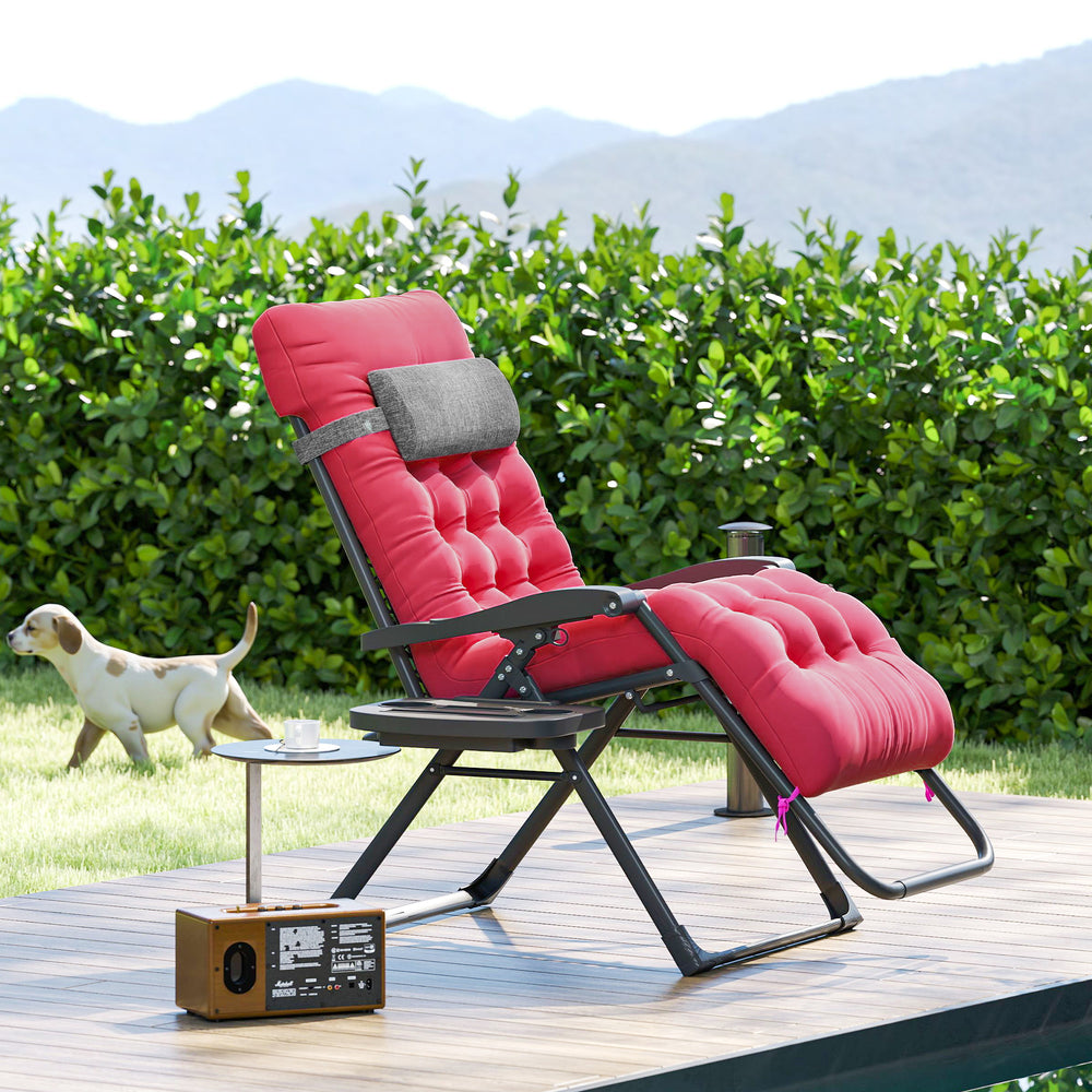 Fauteuil zéro gravité rembourré avec porte-gobelet, dossier réglable, coussin amovible pour l'extérieur, rouge