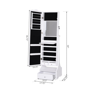Armoire à bijoux sur pied avec éclairage LED, miroir pleine longueur, angle réglable, blanc