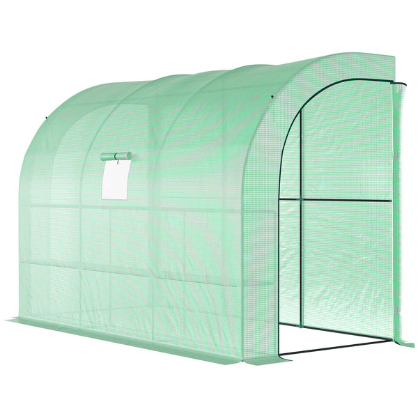 Lean-to greenhouse with 2 zippered doors, green