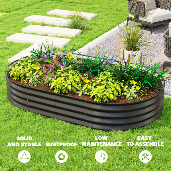 Jardinière d'extérieur surélevée galvanisée avec tuteur en métal, noire