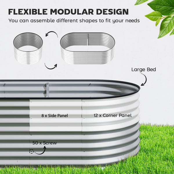 Jardinière ovale surélevée galvanisée, couleur argent