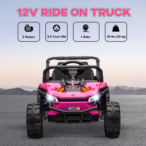 Voiture 12 V pour enfants, camion télécommandé, suspension à ressorts, phares à LED, 3 vitesses, rose