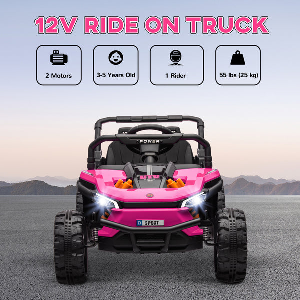 Voiture 12 V pour enfants, camion télécommandé, suspension à ressorts, phares à LED, 3 vitesses, rose