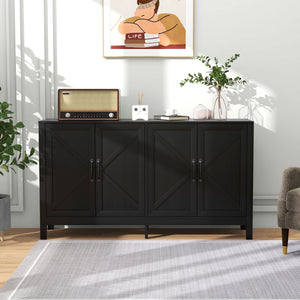 Storage buffet with sliding barn door and adjustable shelf, black oak