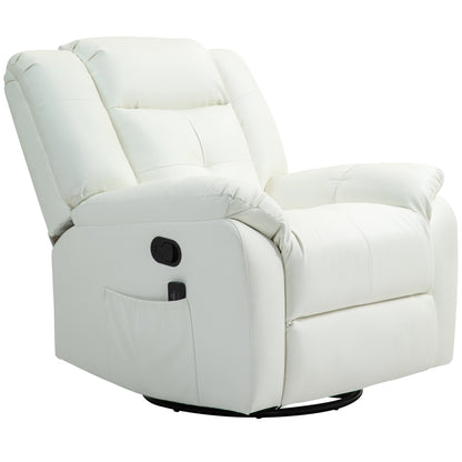 Fauteuil inclinable massant à vibrations 8 points en cuir, pivotant, poches latérales, pour salon, blanc crème