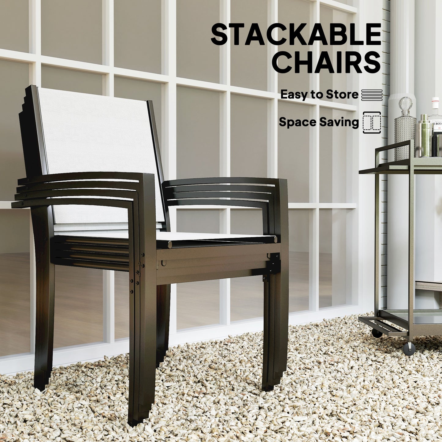 Outsunny 5 Piece Outdoor Dining Set with Round Table and 4 Stackable Chairs, for Garden, Lawn, Patio, Balcony and Poolside