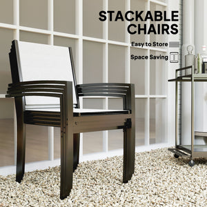 Ensemble de salle à manger d'extérieur 5 pièces avec table ronde et 4 chaises empilables, pour jardin, pelouse, terrasse, balcon et bord de piscine