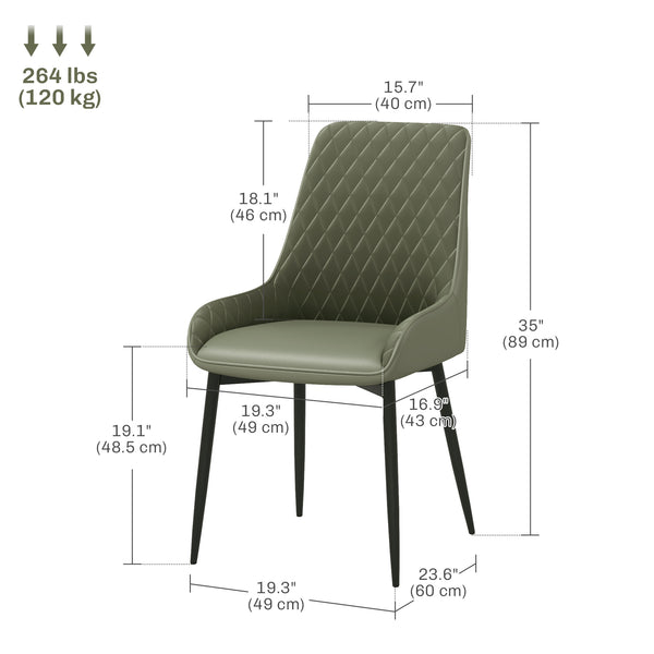 Set of 2 green upholstered kitchen chairs