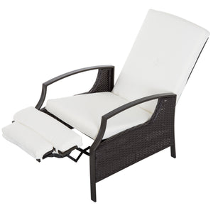 Fauteuil inclinable d'extérieur en rotin, coussin blanc