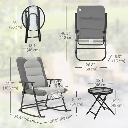 Ensemble 3 pièces chaises à bascule pliables d'extérieur Outsunny, gris clair