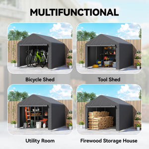 Waterproof portable garden shed with roll-up zip door, dark grey