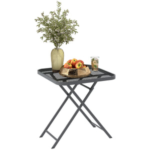 Table de patio carrée pliante avec plateau en rotin quadrillé