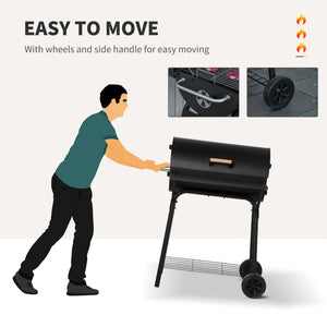 30" Charcoal Barbecue Grill with Wheels Outdoor Barbecue with Adjustable Charcoal Rack, Storage Shelf, Wheel, for Garden Camping Picnic
