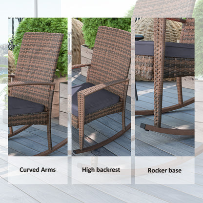 Fauteuil à bascule Outsunny Outdoor en rotin synthétique et coussin, bleu foncé