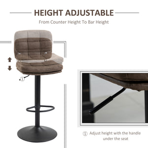 Set of 2 Counter Height Swivel Bar Stools with Adjustable Height, Backrest and Footrest, in PU Leather