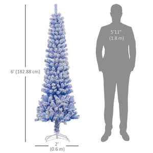 Sapin de Noël givré bleu de 6 pieds en forme de crayon