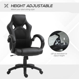 Chaise de bureau gaming Racing avec roulettes pivotantes, appui-tête rembourré et fonction inclinable, noire