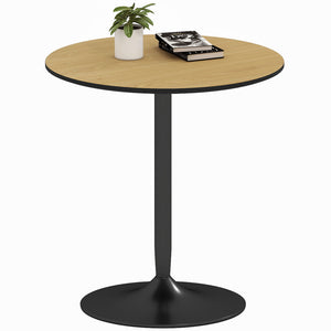 Table de cuisine ronde pour 2 personnes avec placage bois et piètement en acier, couleur naturelle.