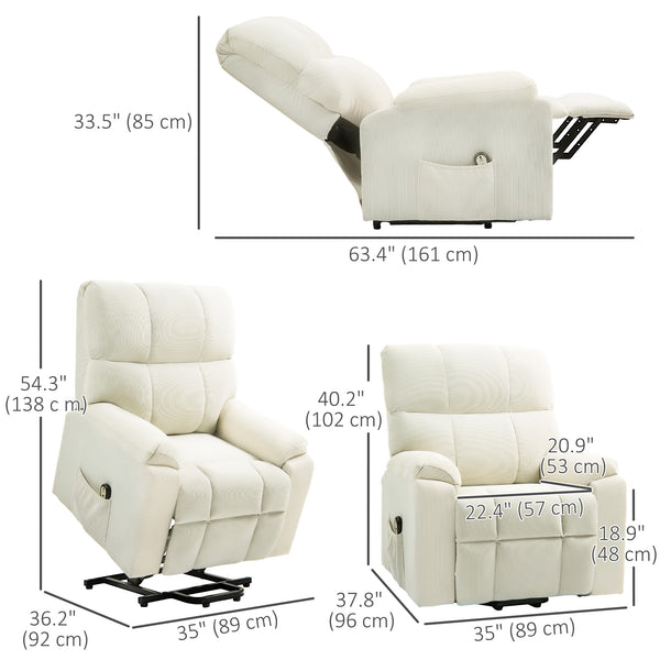 HOMCOM Lift Chair for Seniors, Microfibre Upholstered Power Recliner Chair with Remote, Quick Assembly, Cream White |