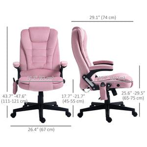 Reclining massage office chair with high back and swivel casters, pink