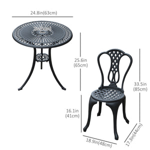 3 Pieces Antique Outdoor Bistro Set Cast Aluminum Patio Table and Chairs with Umbrella Hole, Black