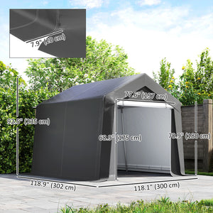 Portable garden shed with roll-up door, dark grey