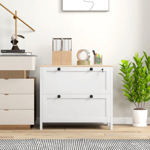 HOMCOM 2 Drawer File Cabinet, Lockable Filing Cabinet with Adjustable Hanging Bar for Letter, A4 and Legal Size, White |