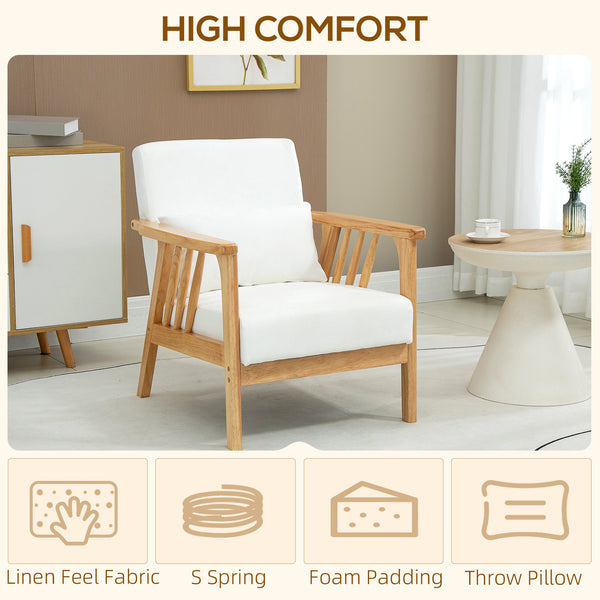 Fauteuil rembourré avec structure en bois d'hévéa, blanc